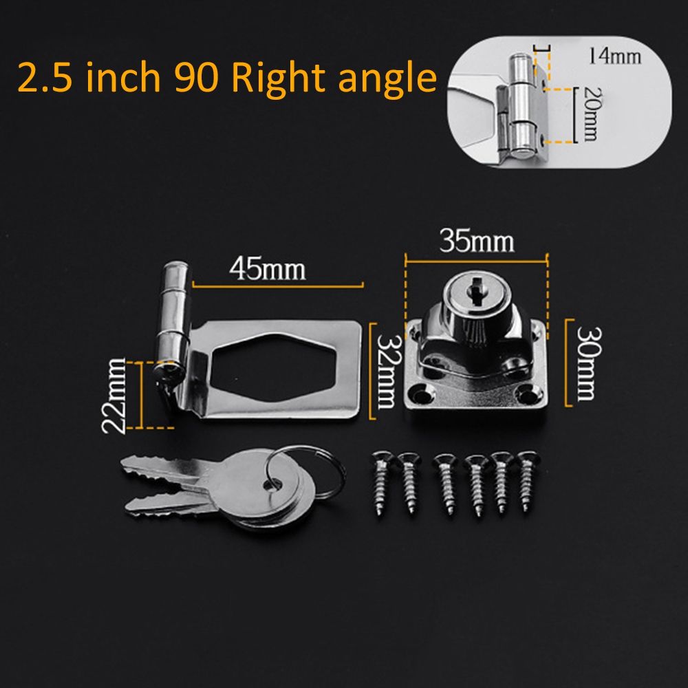 Locking Hasp and Staple with Keys Padlock Cupboard Shed Garage Lock: 2.5 inch Right angle