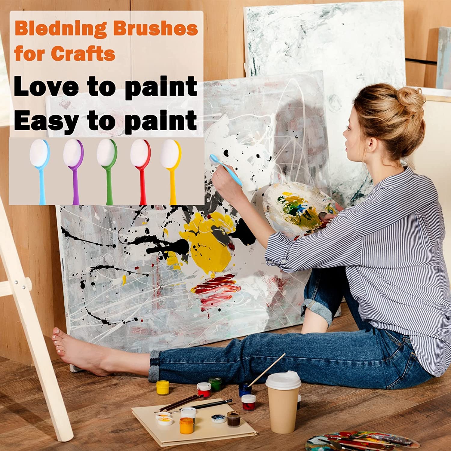 5pcs Blending Brush Stencil Brush Colorful Ink Blender Brush Dyes Blender Soft Bristle Brush for Artist Craft Makeup Painting