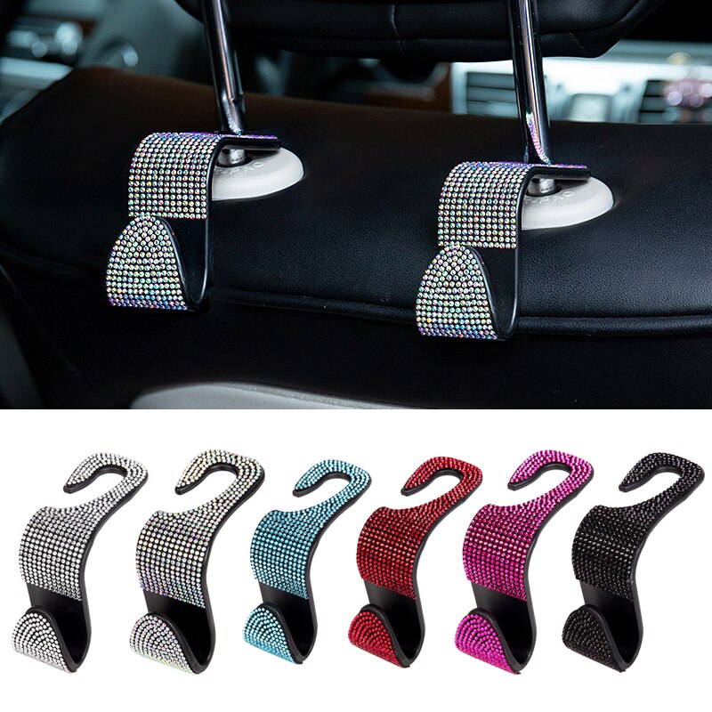Bilsete rygg krok diamant bling rhinestones rygghenger auto hodestøtte feste oppbevaringsholder bil interiør tilbehør bil styling
