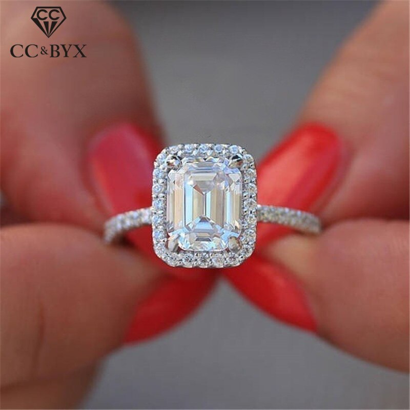 Cc Trouwringen Voor Vrouwen 3.5ct Zirconia Rechthoek Prinses Ring Bridal Engagement Anel Mode-sieraden CC2395