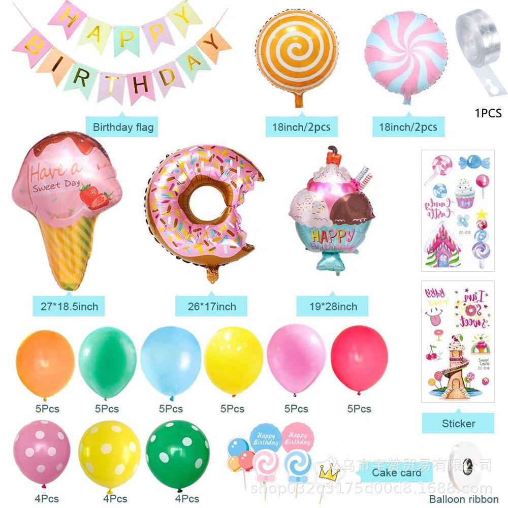 Candyland Meisjes Verjaardagsfeestje Decoraties Ballonnen Set Familie Banner Candy Donut Zomer Ijs Folie Ballonnen Lolly Party