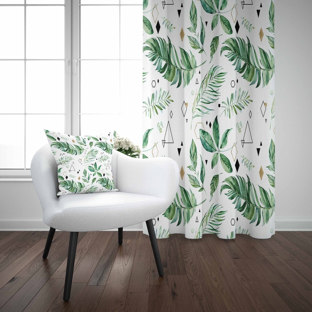 Else White Floor Green Palm Trees Leaves Geometrics 3d Print Living Room Bedroom Window Panel Curtain Combine Pillow Case