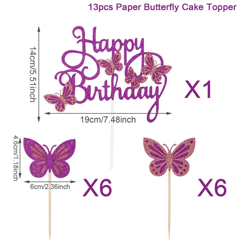 Pink lilla sommerfugl kage topper tillykke med fødselsdagen fest indretning baby shower pige bryllup brud dessert kage indretning cupcake flag: 4