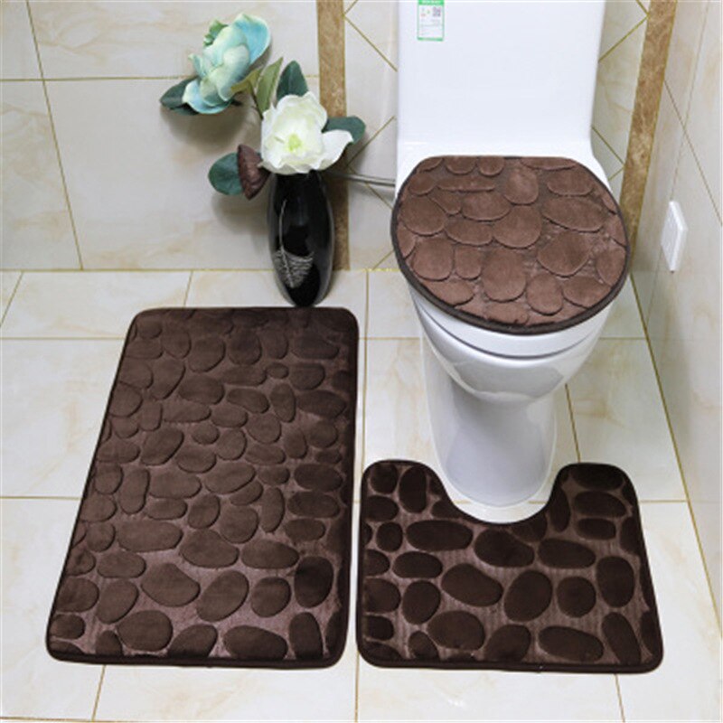 Set Van 3 Badkamer Badmat Set Wc Zachte Antislip 2Pcs Badmat Badkamer Tapijt Douche Tapijten Set wc Deksel Cover Vloermatten: coffee-3PCS