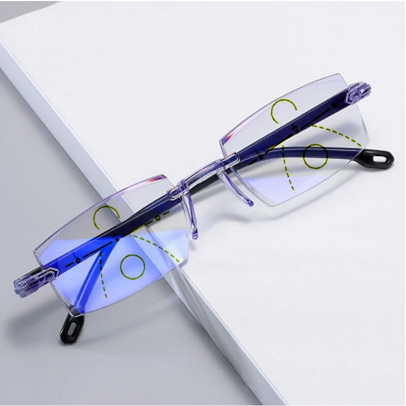 Diamond Cut Bifocale Progressieve Leesbril Mannen Blauw Licht Blokkeren Multifocale Brillen Ultralight Randloze Brillen