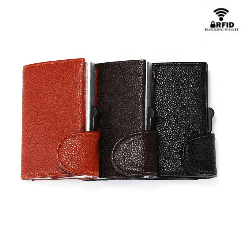 BISI GORO Metal RFID Credit Card Holder Single Aluminum Box Card Wallet PU Leather Soft Men and Women Pop Up Wallet