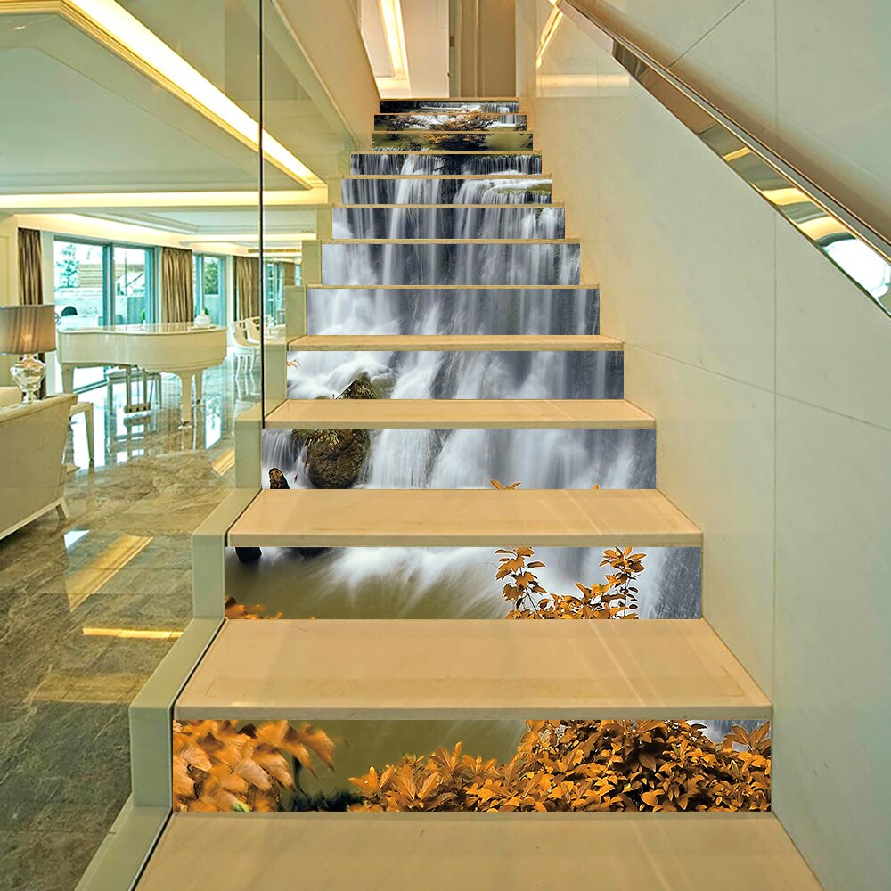 Pegatina de escalera de cascada de cañón, decoración de escaleras, patrón de escalones, suelo, casa, escaleras, Mural artesanal, papel tapiz de vinilo autoadhesivo