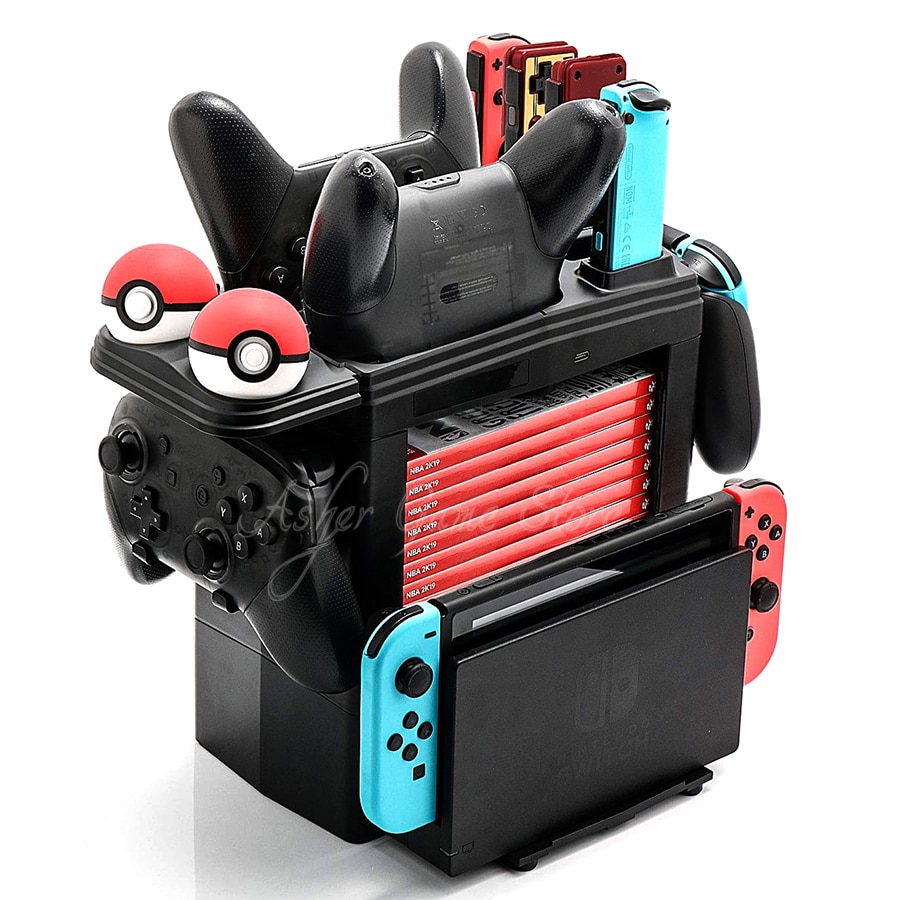 Nintend Switch Charging Dock Station Storage Charger Stand 8 Games
