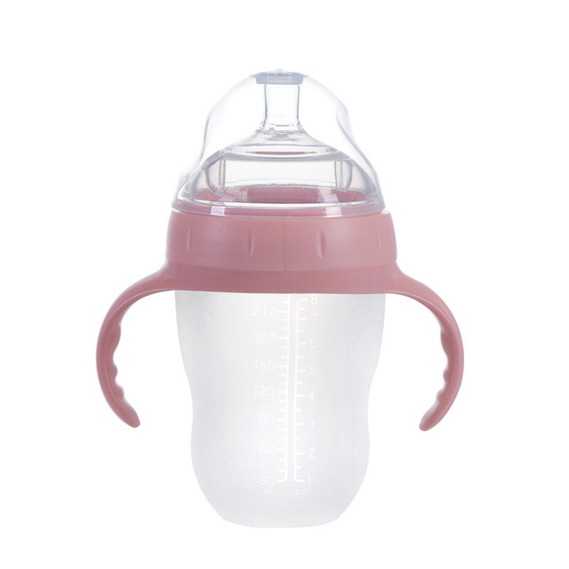 Silikonowe karmienie dziecka butelka mleka szeroki kaliber szerokie usta imitacja piersi sutek: 250ML różowy