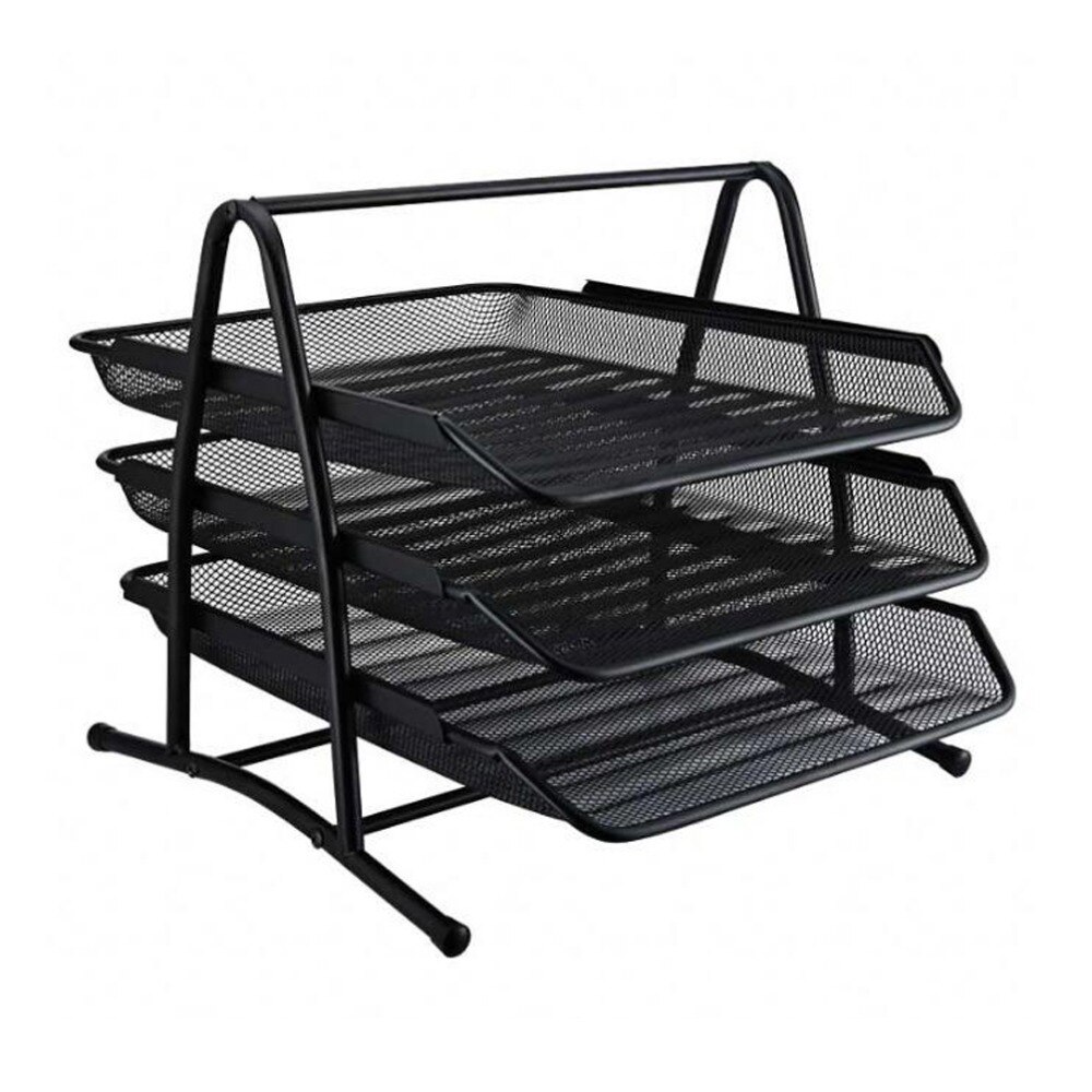 Desktop Folder 3 Layers Grid A4 Assembly Planner School Case Organizador Black Office Accessories