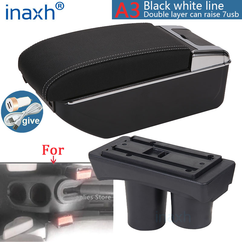 Reposabrazos Universal para Citroën C2, caja de almacenamiento para Citroën C2, reposabrazos, portavasos, accesorios de modificación: A3 Black white 7USB