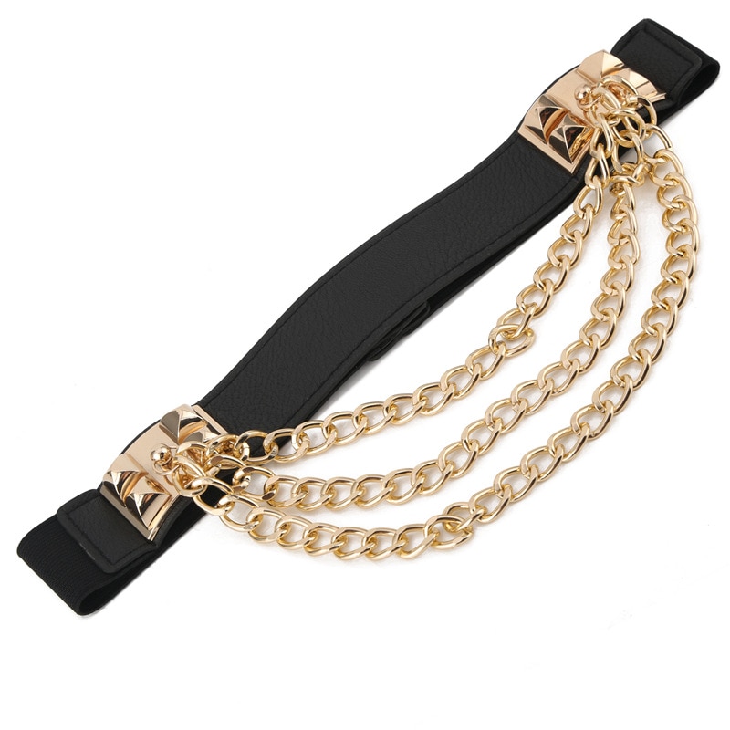 Luxury Ladies Belted Belt Wild Dress Elastic Waistband Waist Chain Gold Layer Banquet Dress Women's Elastic Belt Thin