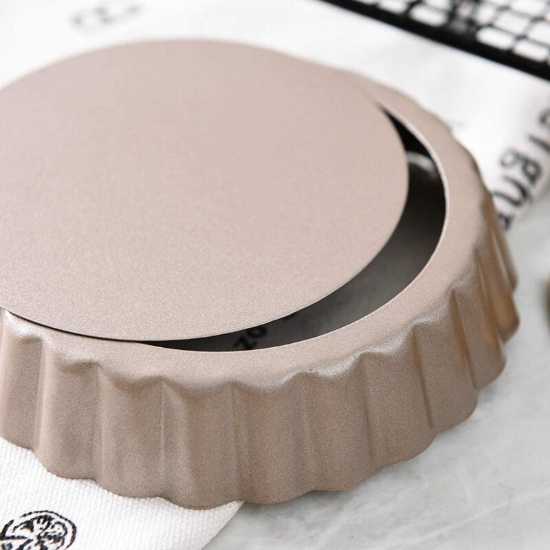 Plat à tarte, Mini-Quiche 4 pouces fond amovible en étain antiadhésif, pour cuisson au four en acier au carbone or moule à tarte.(4 paquets)