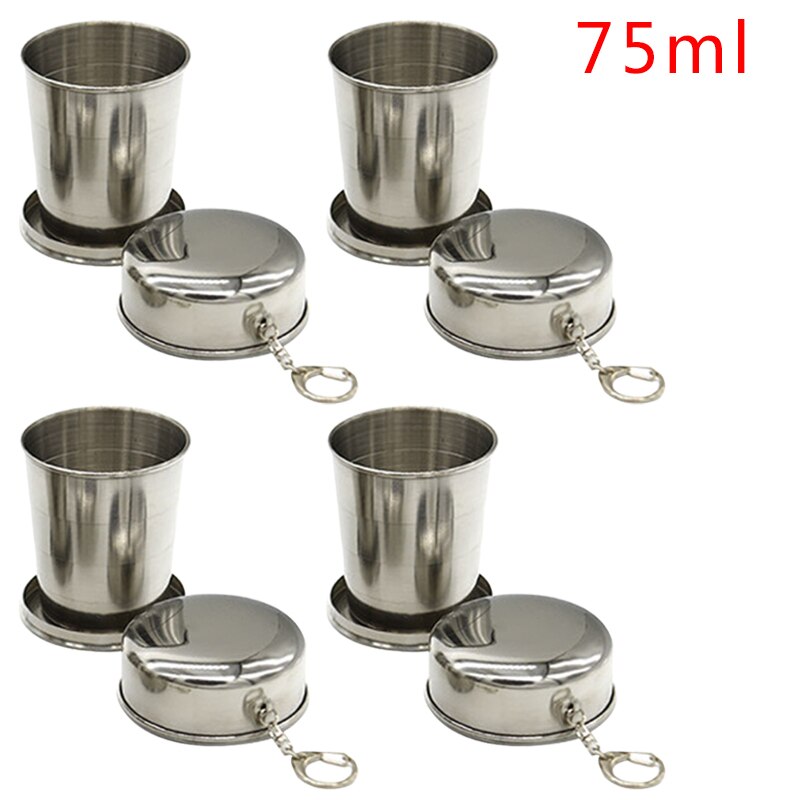 75Ml/150Ml/250Ml Rvs Folding Cup Draagbare Outdoor Reizen Camping Telescopische Cup Met Sleutelhanger water Koffie Handcup: 4PCS 75ML S