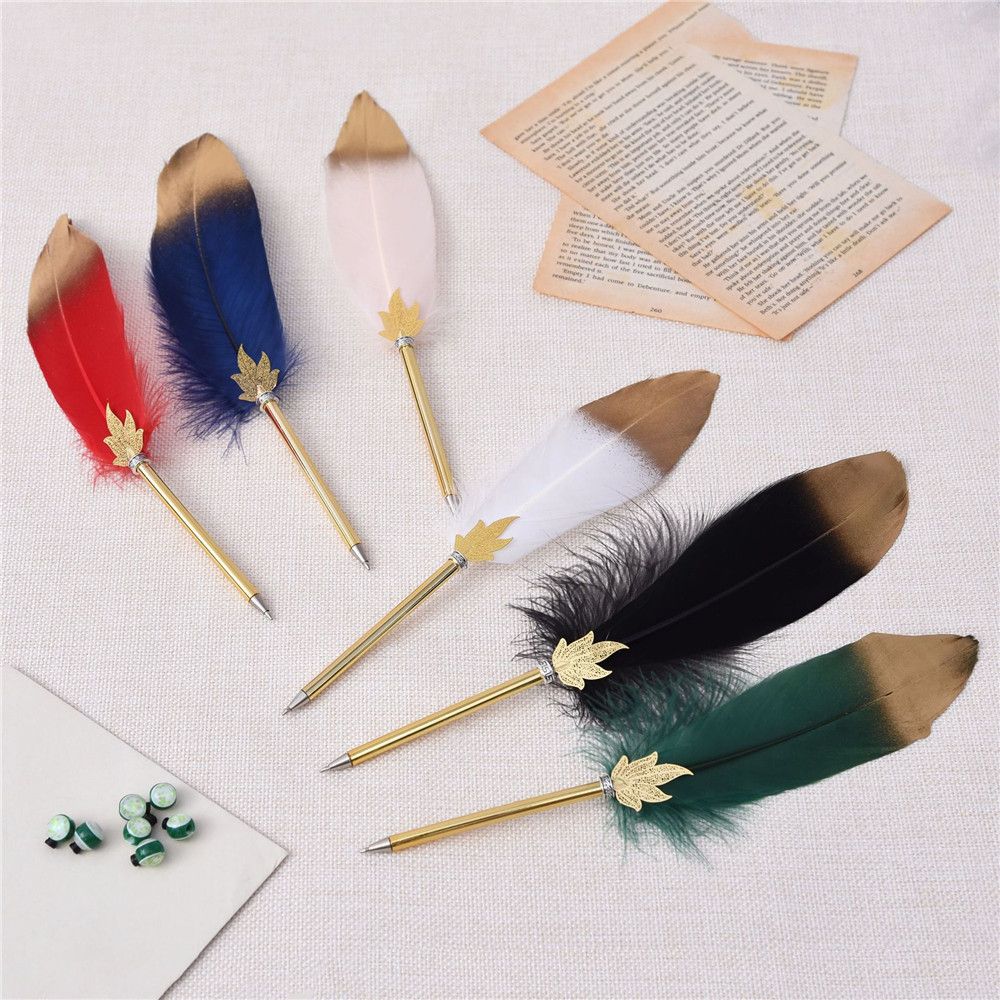 1 Pc Gouden Veer Balpen Kawaii Student Schrijven Pen Creatieve Elegante Bruiloft Handtekening Pen Verjaardag Kerstcadeaus