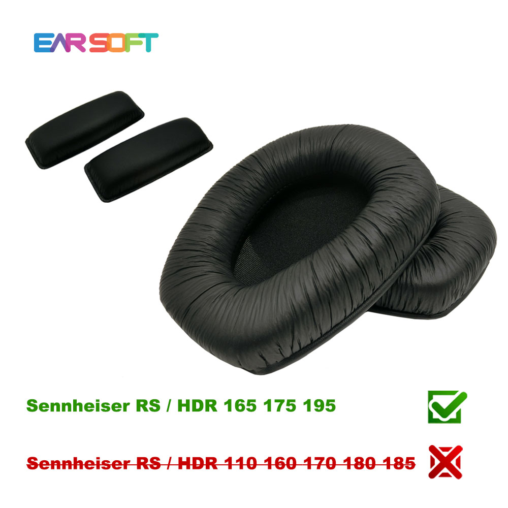 Earsoft udskiftningspuder til sennheiser rs hdr 165 175 185 195 110 160 170 180 hovedtelefoner pude ørepuder headset cover: 1 sæt læder -1