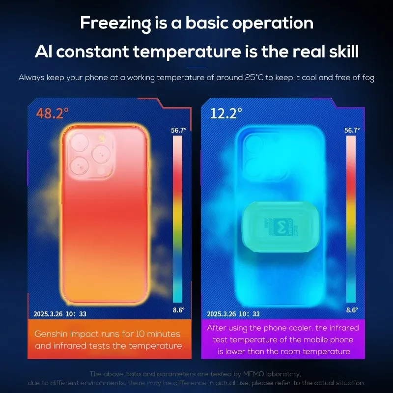 MEMO CX12, Mobile Phone Cooler with External Battery, Magnetic Semiconductor Ice Cooling Fan Radiator with AI