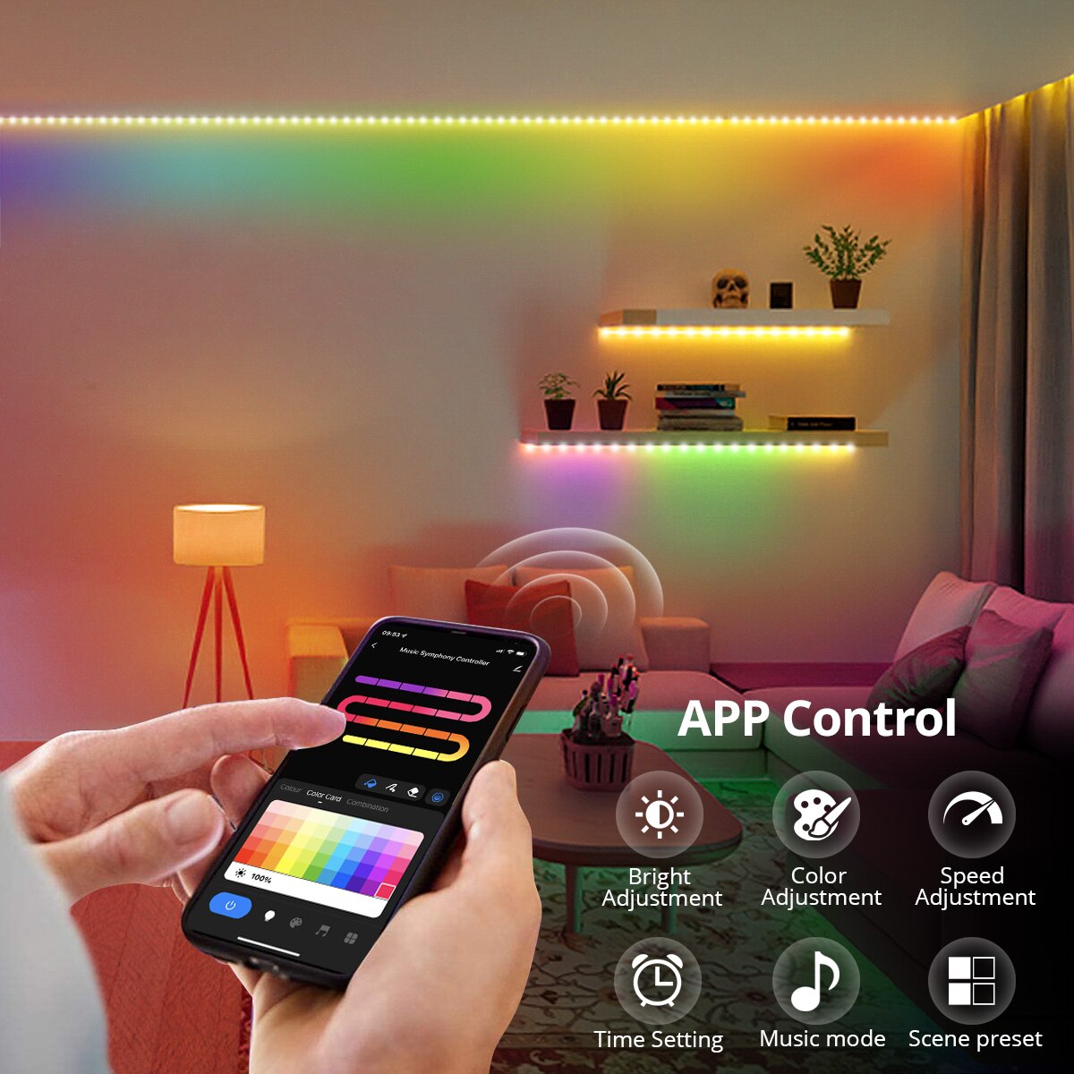 Tuya Smart Life LED Strip 12V WiFi Music Control WS2811 Neon RGBIC LED Light Tape Room Decor lavora con Alexa Google Home