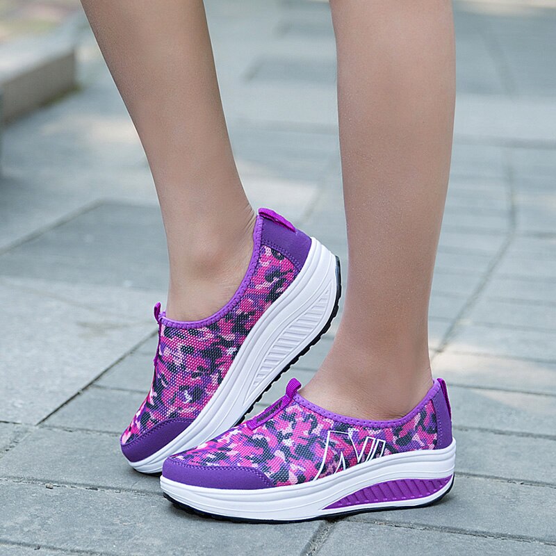 Women's Toning Shoes - Slip-on Mesh Platform - Height Increasing & Massage - DawnDark: Purple / 39
