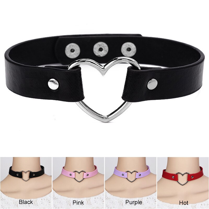 Vrouwen Lady Punk Goth Harajuku Grunge Pu Leer Klinknagel Hart Kraag Choker Funky Draaimomenten Ketting Sieraden Lxh