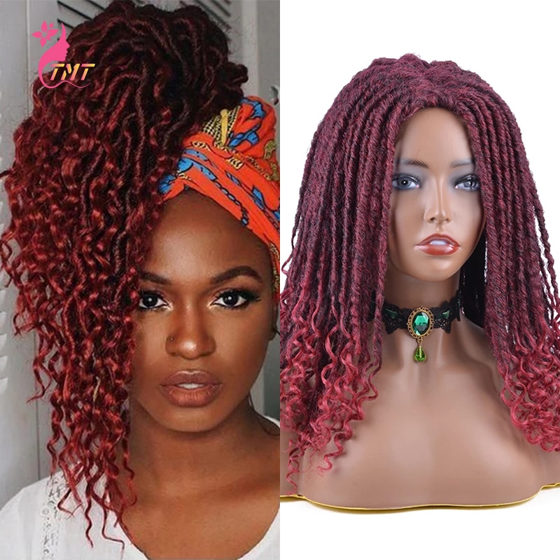 Goddess Locs Curly End Wig Synthetic Faux Locs Braided Wigs Nu Locs Crochet Wig For Black Women