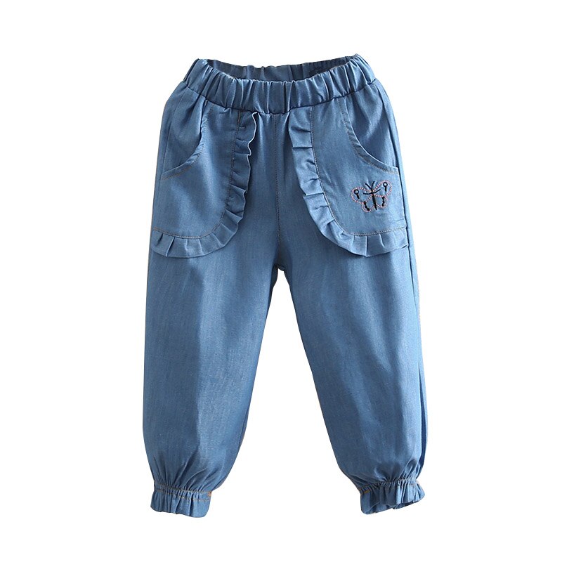 Casual Lente Herfst 2-8 10 Jaar Kinderen Pocket Elastische Cartoon Lantaarn Katoen Borduurwerk Denim Jeans Voor Kinderen baby Meisjes