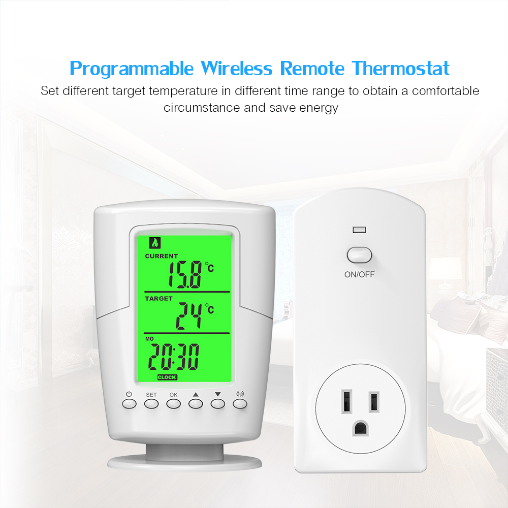 Thermostat intelligent à télécommande sans fil, prise enfichable, chauffage, programme de refroidissement, contrôleur de température avec rétro-éclairage LCD