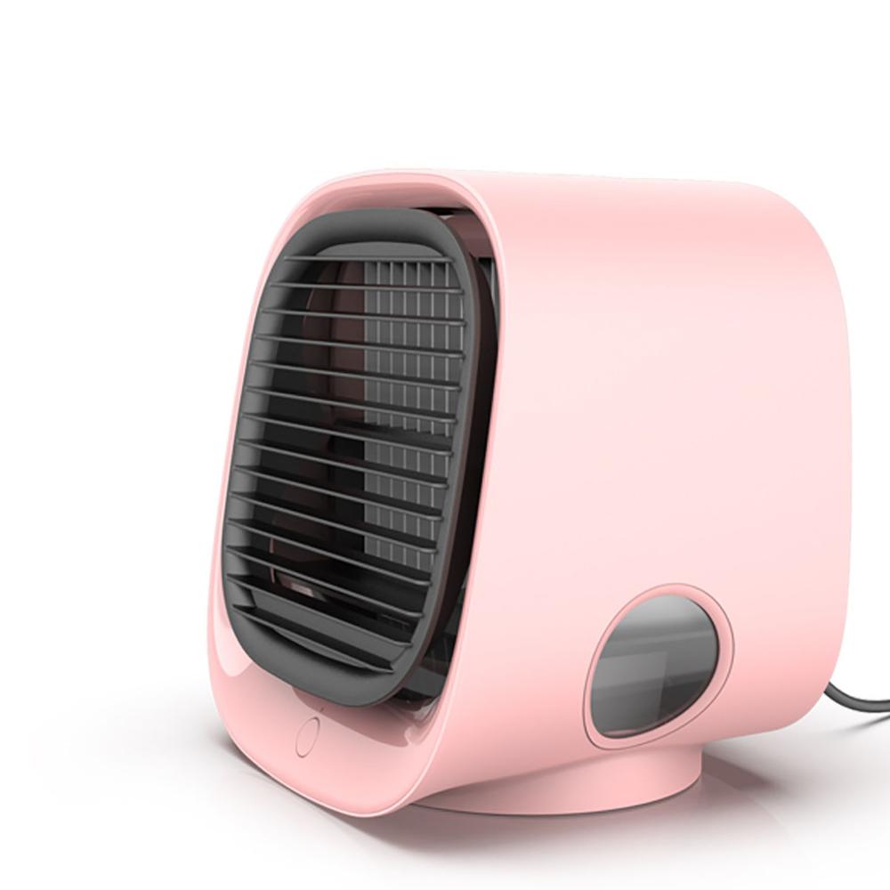 Home 5V Mini Portable Air Conditioner 3 Colors Light Conditioning Humidifier Purifier USB Humidification Cooler with Water Tank: Pink