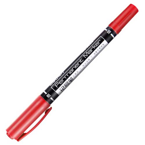 Marcadores permanentes de doble punta, punta fina, tinta negra, azul y roja, marcador de tinta de aceite de 0,5mm-1mm, bolígrafos para la escuela, suministros de oficina, papelería: 1 pcs red