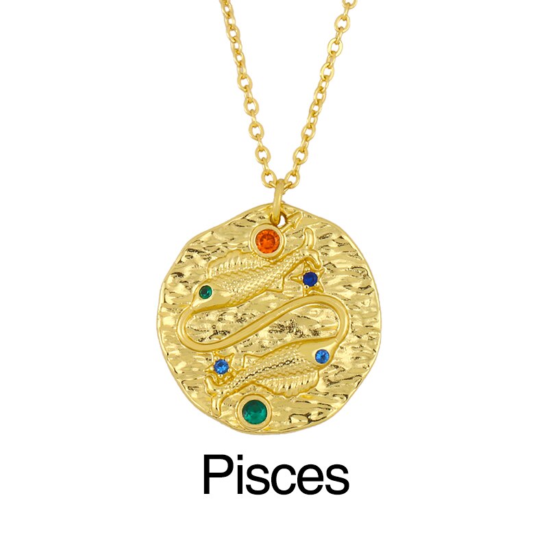 FLOLA Oro Catena Costellazione Zodiacale Collana Per Le Donne di Cristallo 12 Segno Zodiacale Collana Pendenti Con Gemme E Perle CZ Gioelleria Raffinata E Alla Moda del Regalo nker03: Pisces