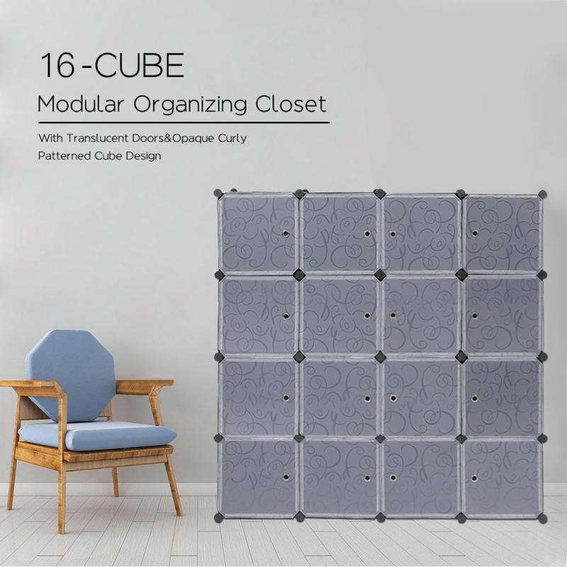 4 Layers 16 Doors Plastic Wardrobe Storage Box Oragnizer Closet Cabinet Detachable Assembly Locker Bedroom Clothes Wardrobe HWC