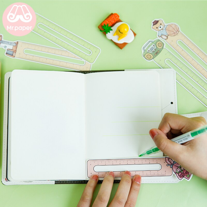 Mr Paper 30pcs/box Kawaii Kitty Ruler Irregular Bookmarks for Novelty Book Reading Maker Page Writing Tool Paper Ruler Bookmarks