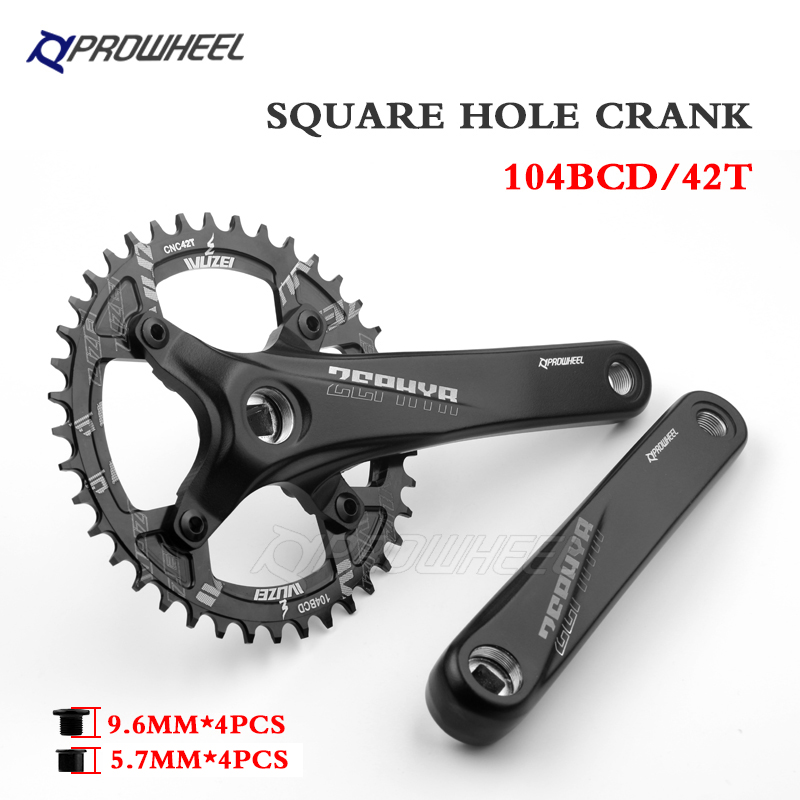Prowheel 170/175mm manivelle 32-52T plaque pédalier vélo manivelle VTT roue à chaîne pignon trou carré 104BCD accessoires: green / 170mm