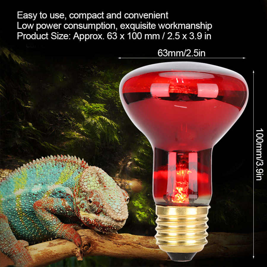 Bombilla de luz infrarroja para reptiles, luz roja E27 R63 de baja potencia para animales y mascotas, lámpara de calefacción para tortugas, pollos, serpientes