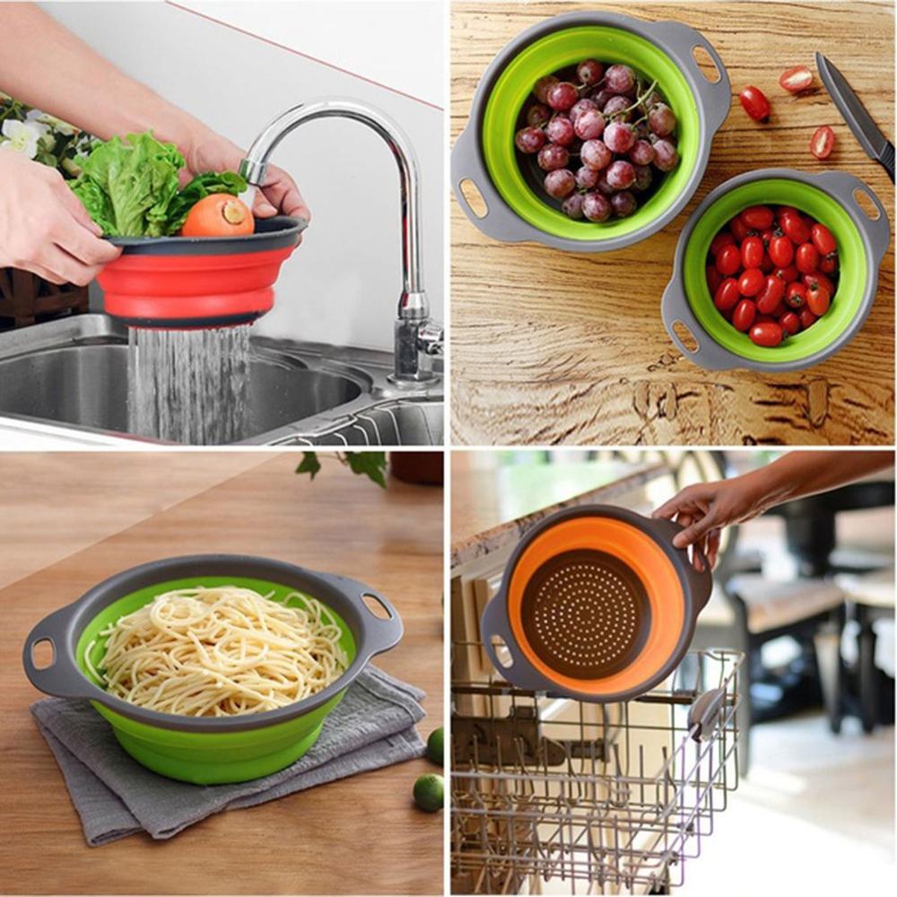Fruit Vegetable Washing Basket Strainer Eco-Friendly Non-stick Foldable Silicone Household Colander With Handles Kitchen Tools: Default Title
