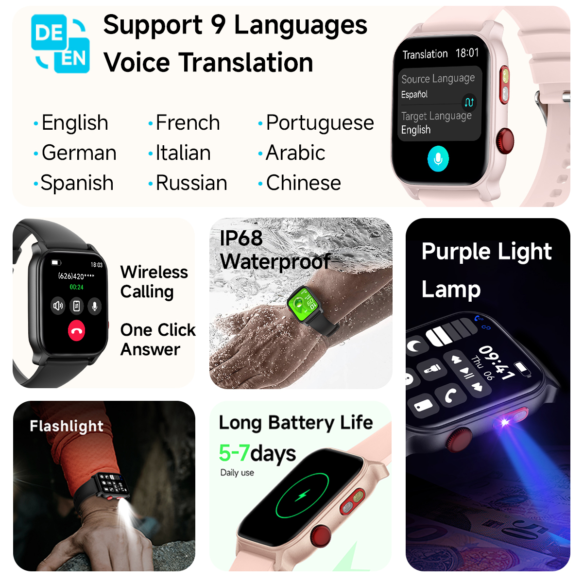 2025 NOVA Tradução AI Smartwatch HT23 IP68 À Prova D 'Água 100 Modo Esportivo 1.83 relógios para homens relógio esportivo feminino