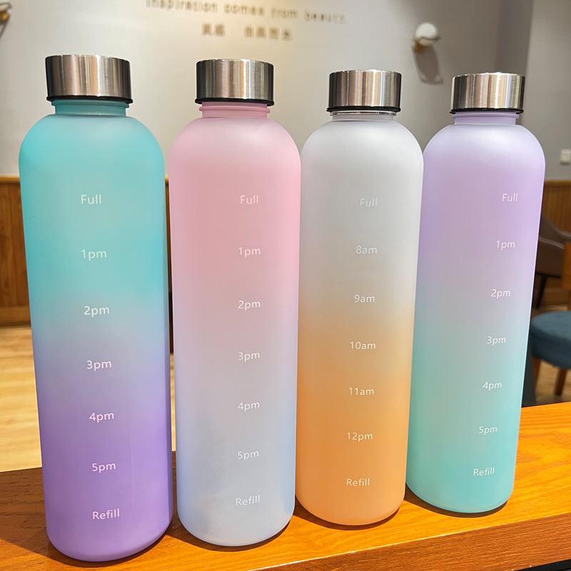 1L Waterfles met Tijdstempel BPA Gratis Herbruikbare Fitness Sport Outdoor Reizen Lekvrij Water Cup Frosted Ketel