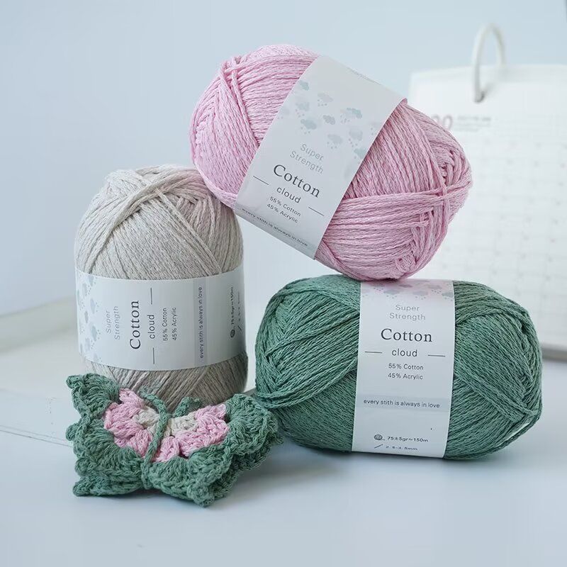 1mm Round Hollow Cotton Yarn Pure Cotton Genuine Cotton Hand Woven Yarn DIY Crochet Bag Crochet Yarn Knitting Thread