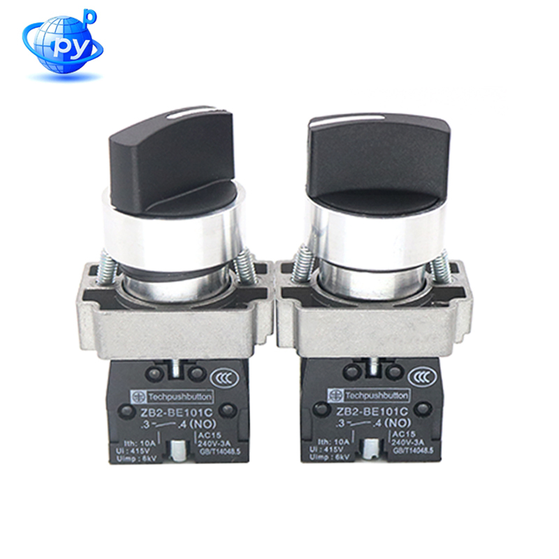 22mm Industrial Selector Switch Knob - 2/3 Position, Self Locking Self Resetting 1NO/1NC/2NO Contacts - XB2-BD Series BD21 BD23