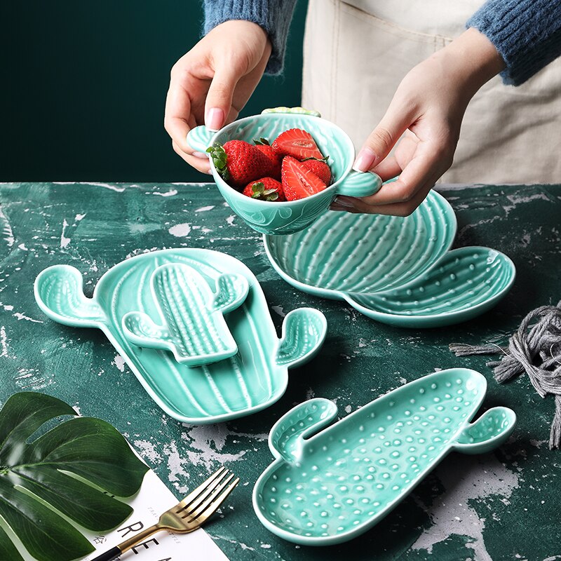 Platos de cocina variados, condimentos de cerámica, Cactus, inmersión, salsa, Bol para bocadillos, tazón, vajilla creativa, decoración del hogar, plato de fruta