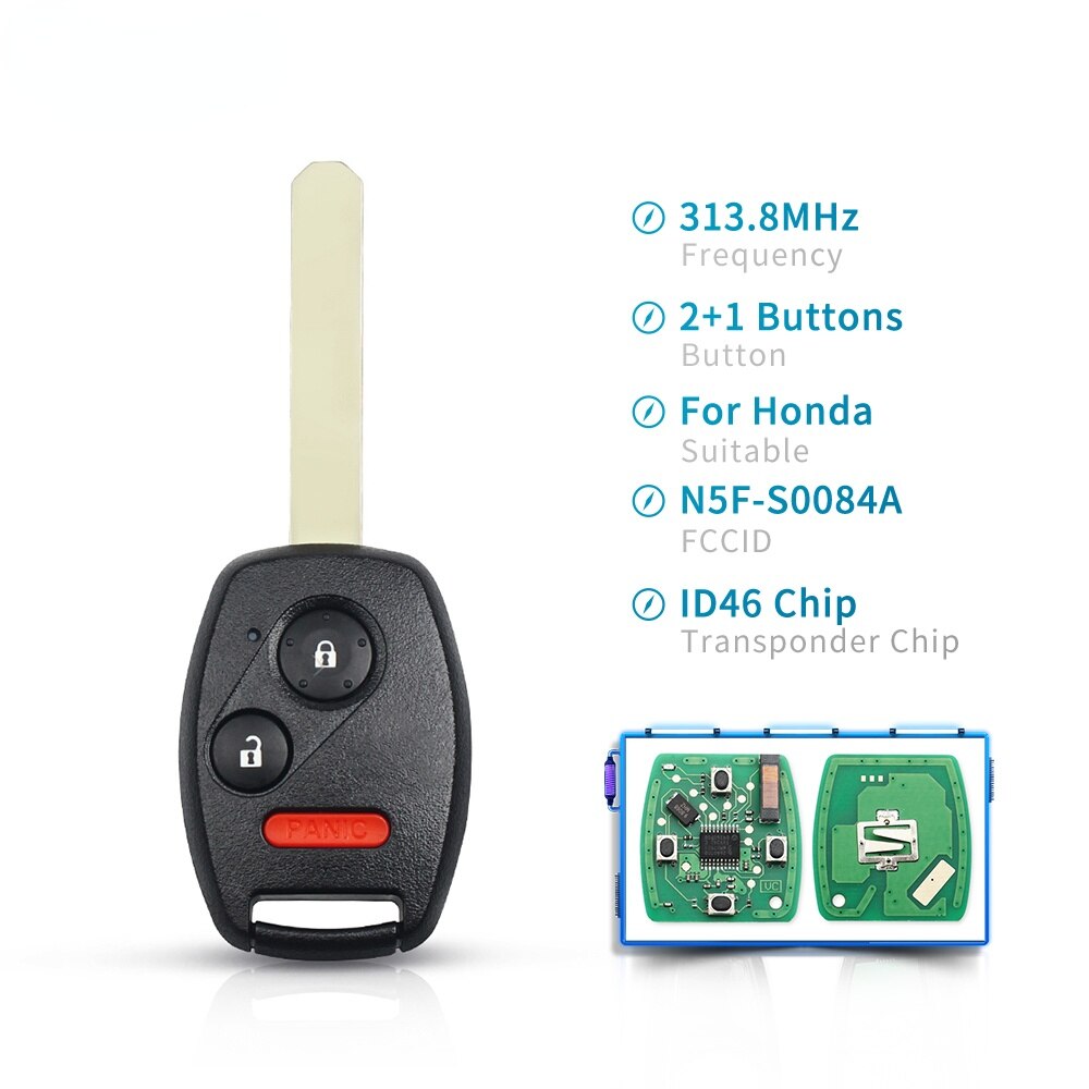 Dandkey Voor Honda N5F-S0084A 313.8Mhz Auto Fob ID46 Chip PCF7936 Afstandsbediening Sleutel Voor Honda Civic Ex Si 2006 2007: 3 Buttons