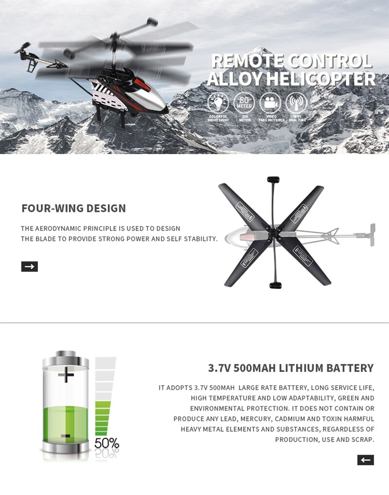 Hélicoptère Rc avec caméra 2.4GHZ sans fil contrôle infrarouge avion à Induction 4 canaux avec gyroscope intégré 500mah grande batterie