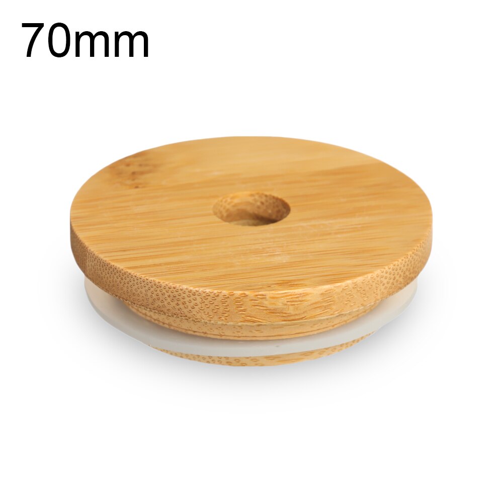 70mm/86mm Reusable Bamboo Wood Lids Mason Jar Lid with Straw Hole Silicone Seal Ring Wide Mouth Cup Covers Caps Decor Crafts: 70mm-Bamboo Wood