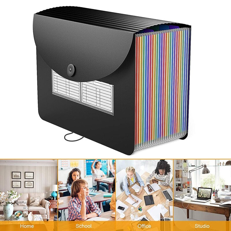 -Expanding File Folder 24 Pockets Portable Rainbow A4 File Organiser Self Standing Accordion Document Filing Box