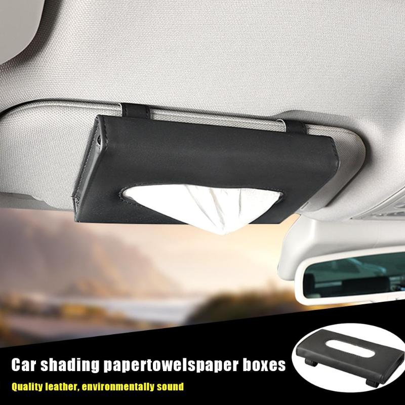 Universele auto zonneklep hangende tissuebox van leer, opberghoes voor papieren servetten