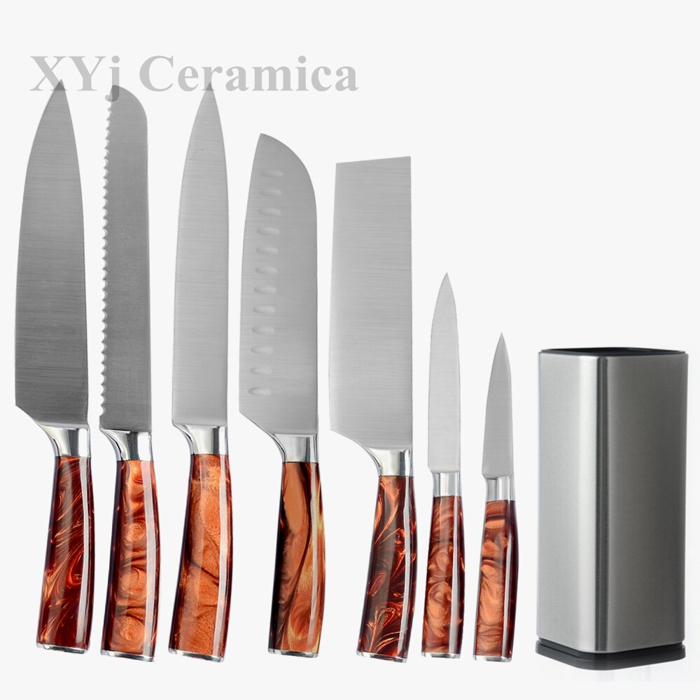 XYj Stainless Steel Kitchen Tool Set 8'' Chef Bread Slicing 7'' Chopping Santoku Knifes 5'' Utility Santoku 3.5'' Paring Slicer