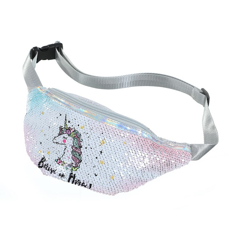 Unicorn Sequins Girls Belt Waist Pack Fanny Girls Belt Mermaid Sport Bag Cartoon For Women Chest Waist Bag Pack Pouch: unicorn 9