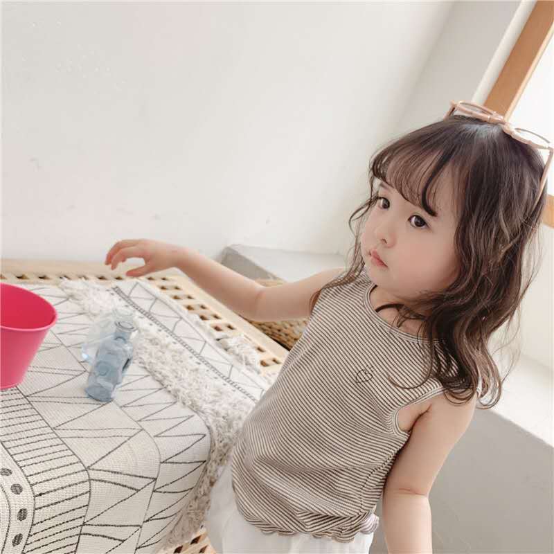 2020 roupas para crianças verão novas meninas coreano listrado colete camisa de fundo