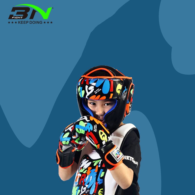 BN nuevos niños Graffiti serie casco boxeo guantes de Kick Boxing niños cabeza guardia Taekwondo niños niñas equipo de entrenamiento
