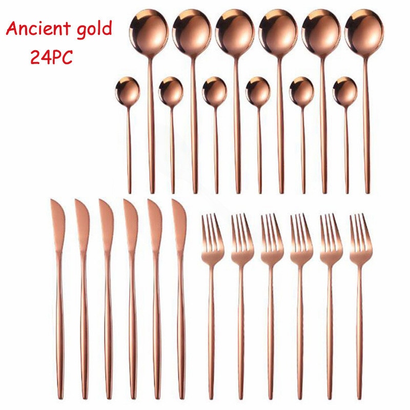 Vaisselle inox ensemble de couverts 24 pièces or Rose ensemble de couverts fourchette cuillère couteau doré ensemble de vaisselle coffret directe